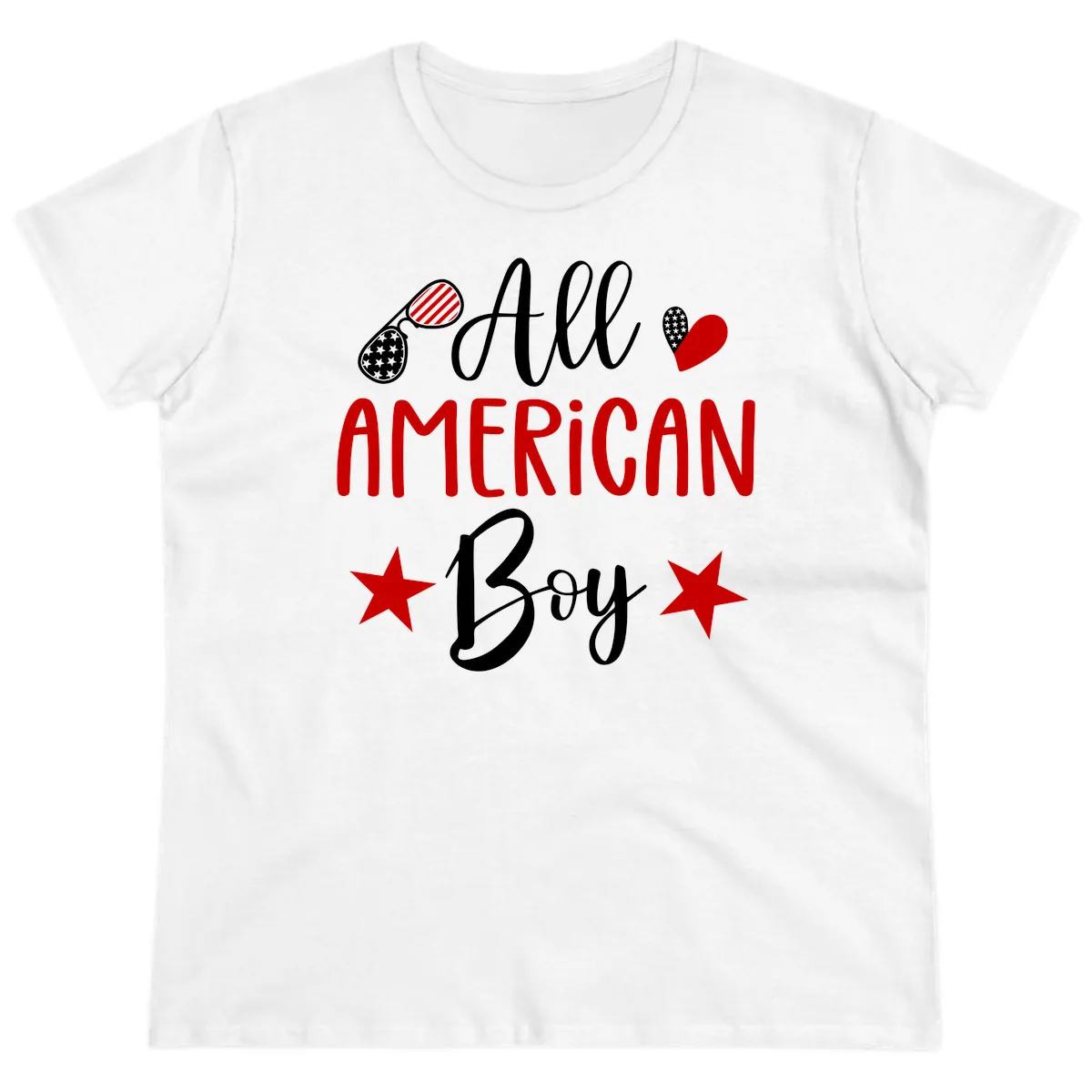 All American Boy Patriotic Fourth Of July Ladies Tee in White