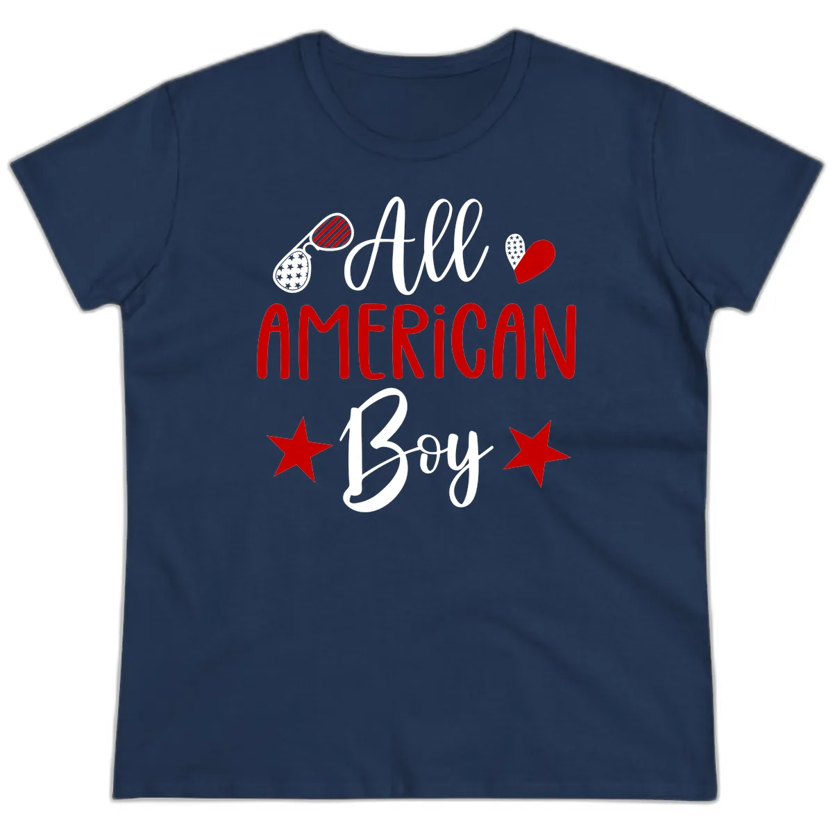 All American Boy Patriotic Fourth Of July Ladies Tee in Navy