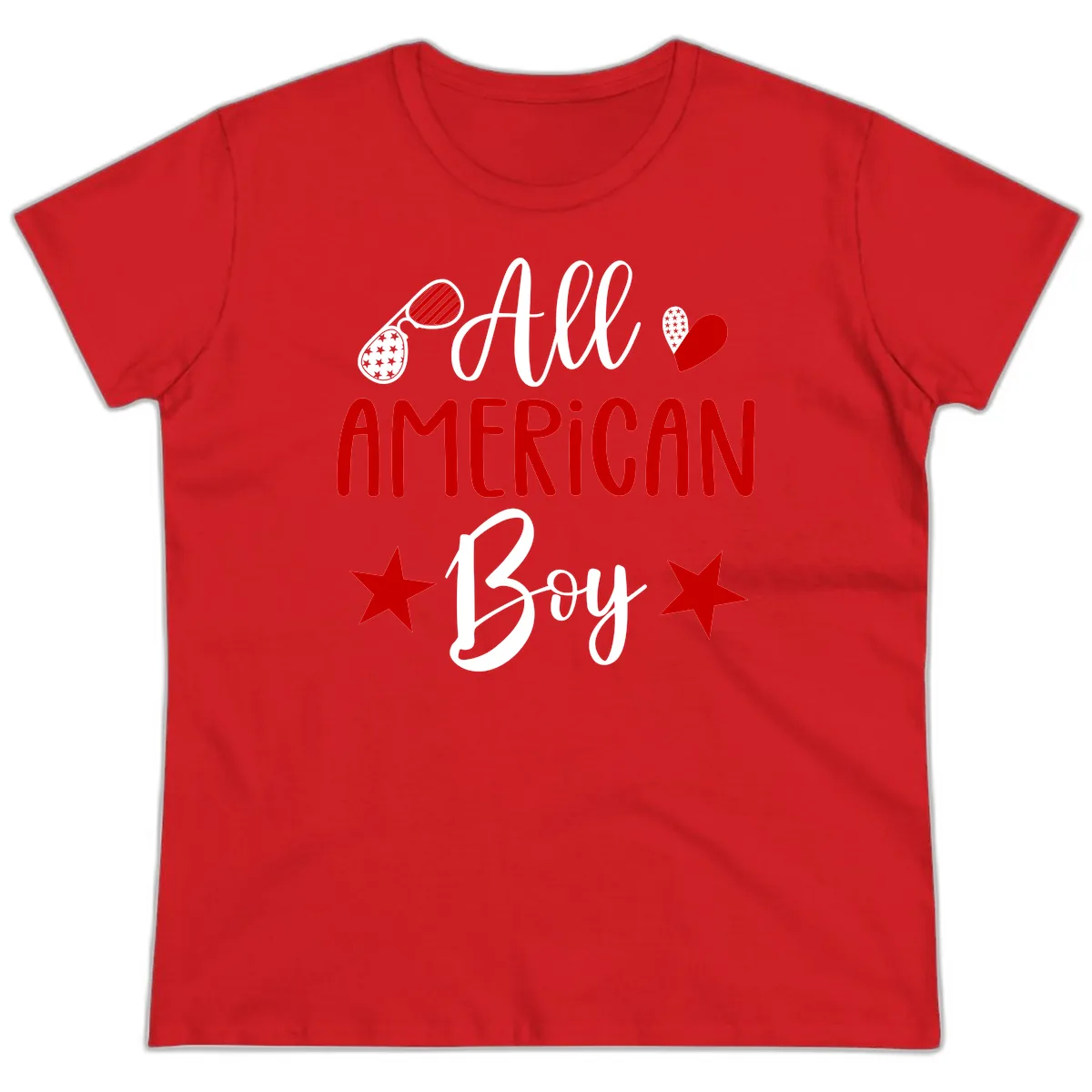 All American Boy Patriotic Fourth Of July Ladies Tee in Red