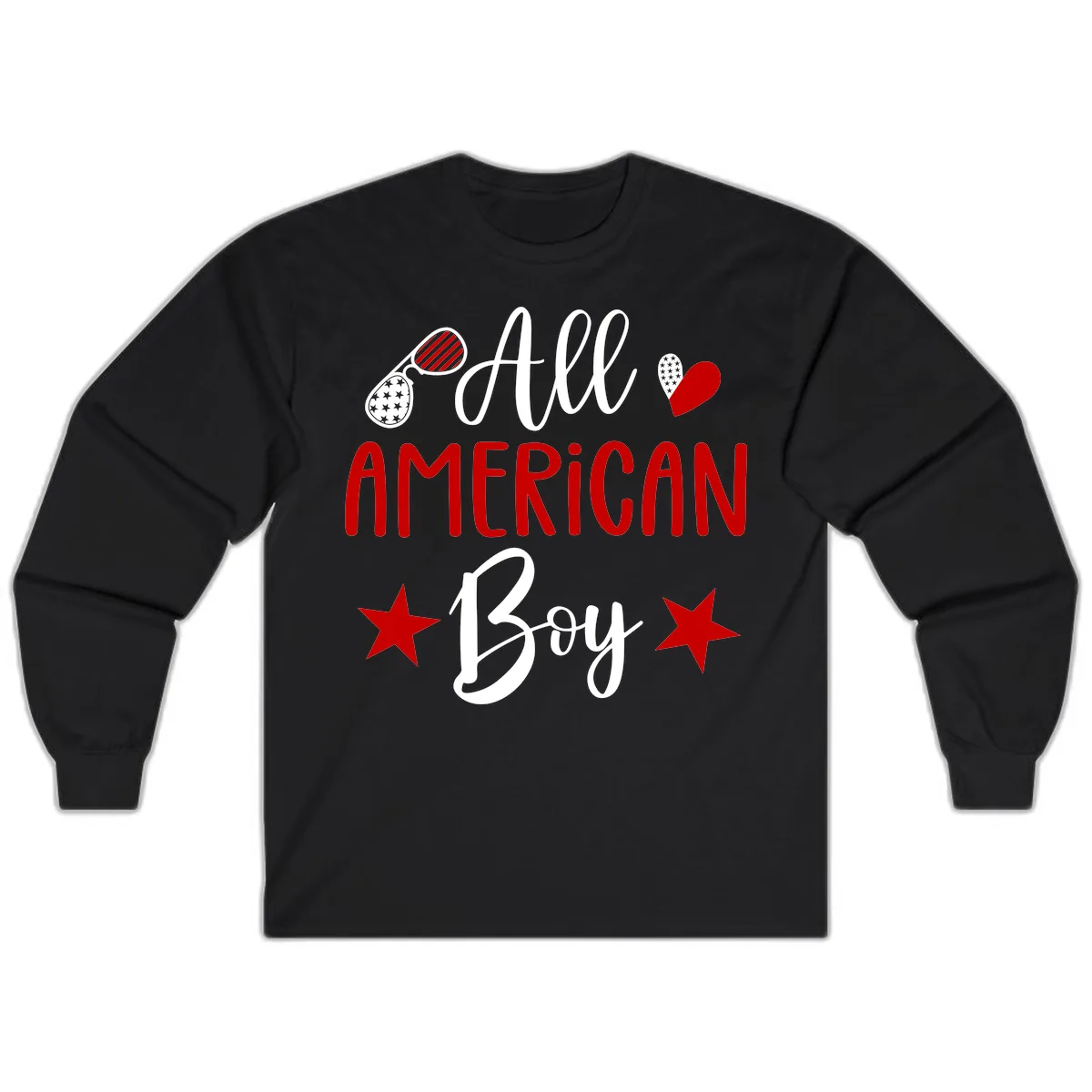 All American Boy Patriotic Fourth Of July Long Sleeve in Black