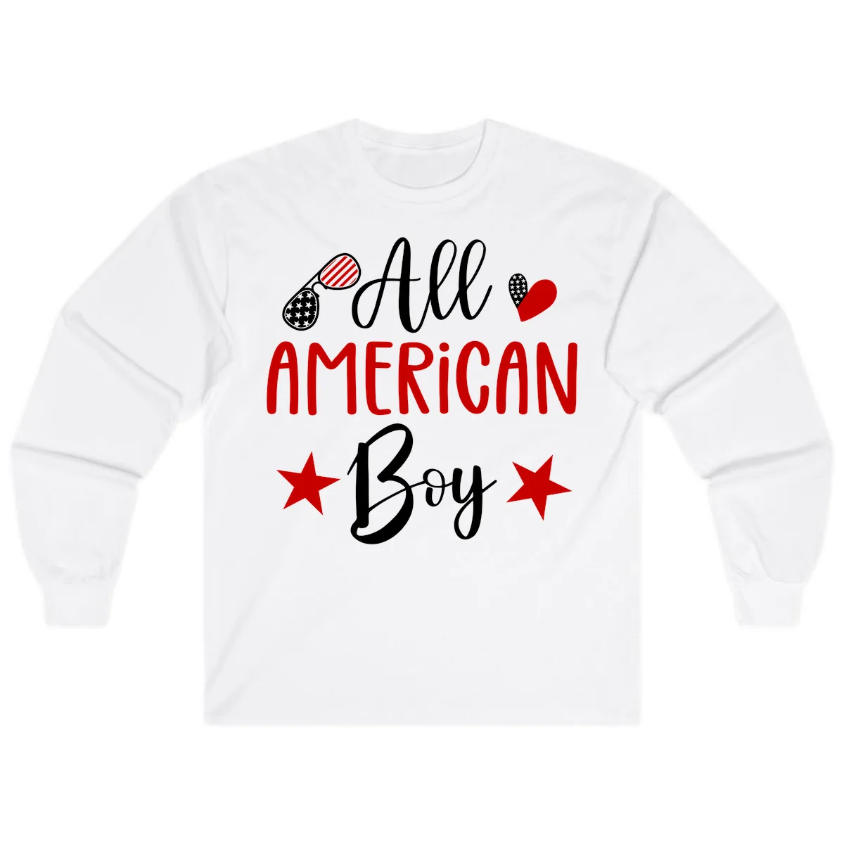 All American Boy Patriotic Fourth Of July Long Sleeve in White