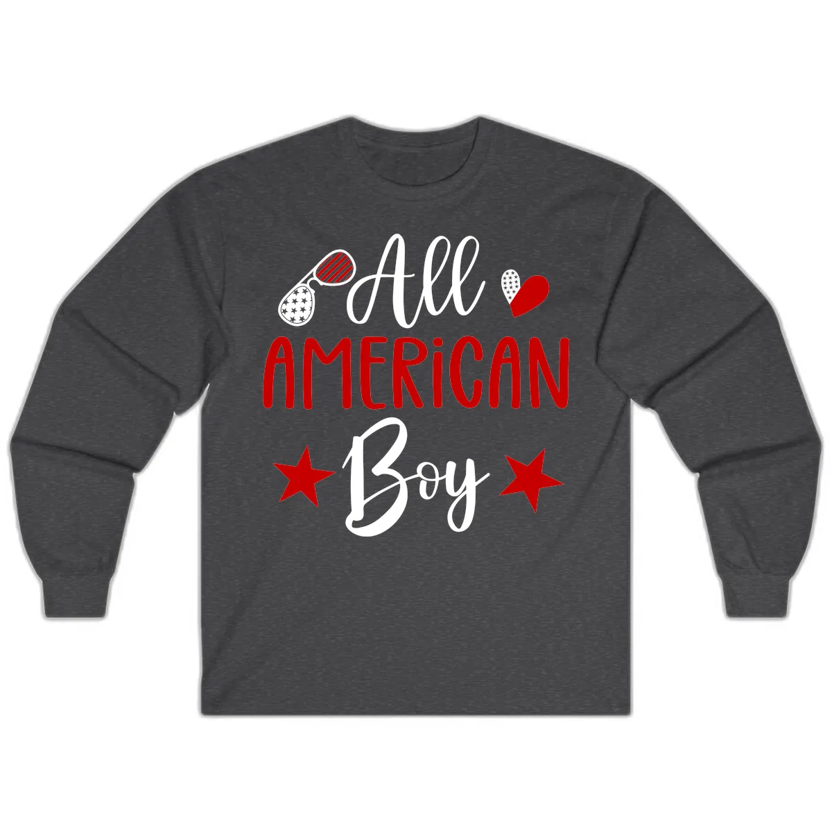 All American Boy Patriotic Fourth Of July Long Sleeve in Dark Heather