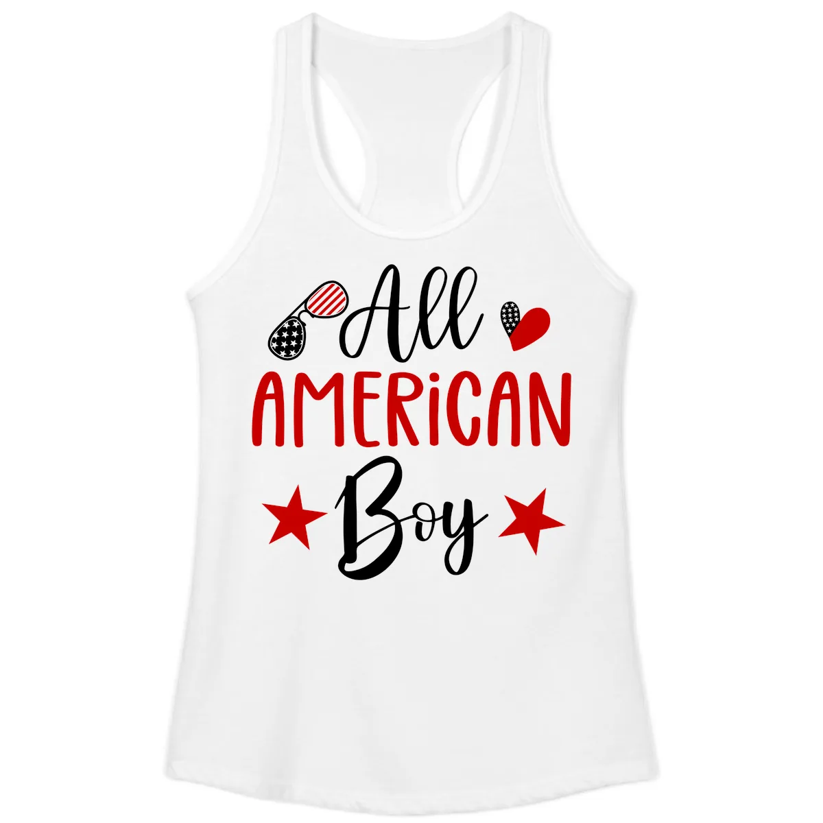 All American Boy Patriotic Fourth Of July Ladies Tank in White