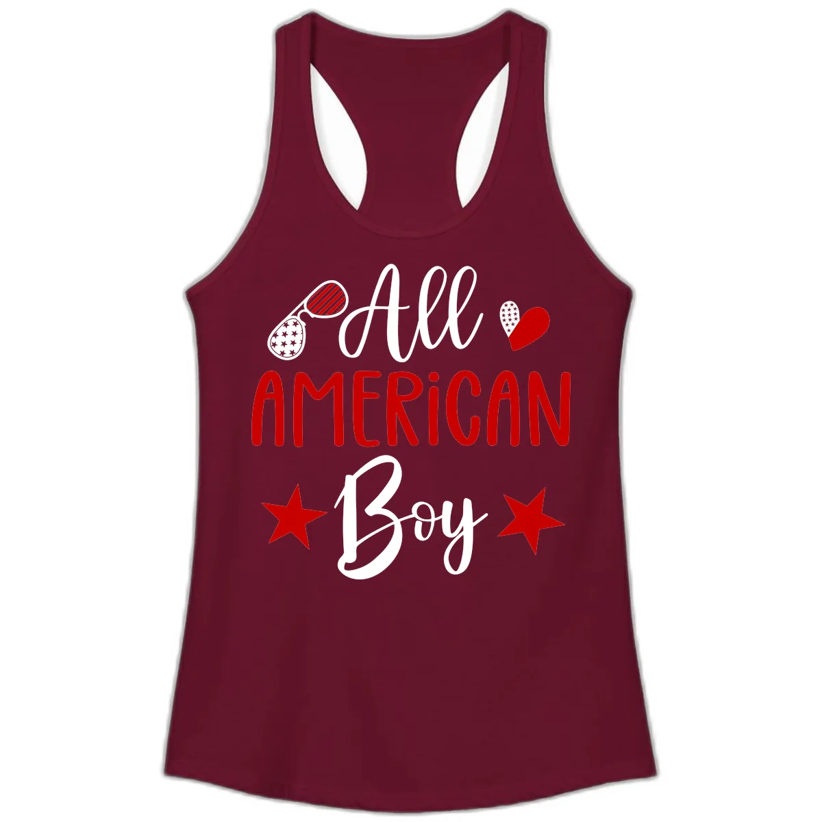 All American Boy Patriotic Fourth Of July Ladies Tank in Solid Cardinal Red