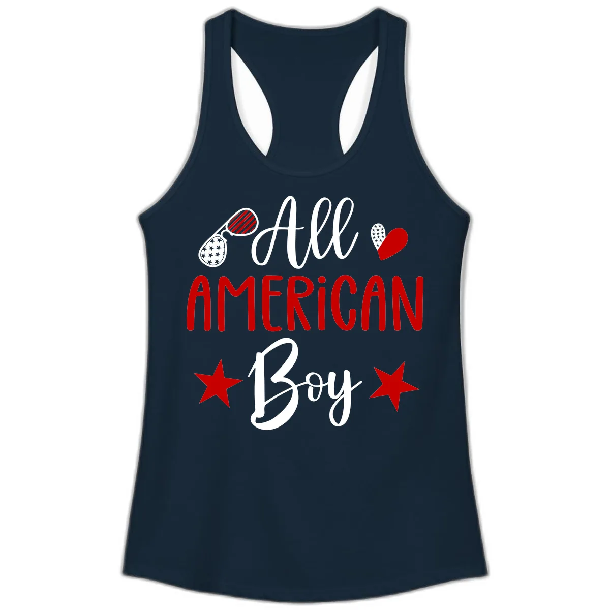 All American Boy Patriotic Fourth Of July Ladies Tank in Solid Midnight Navy