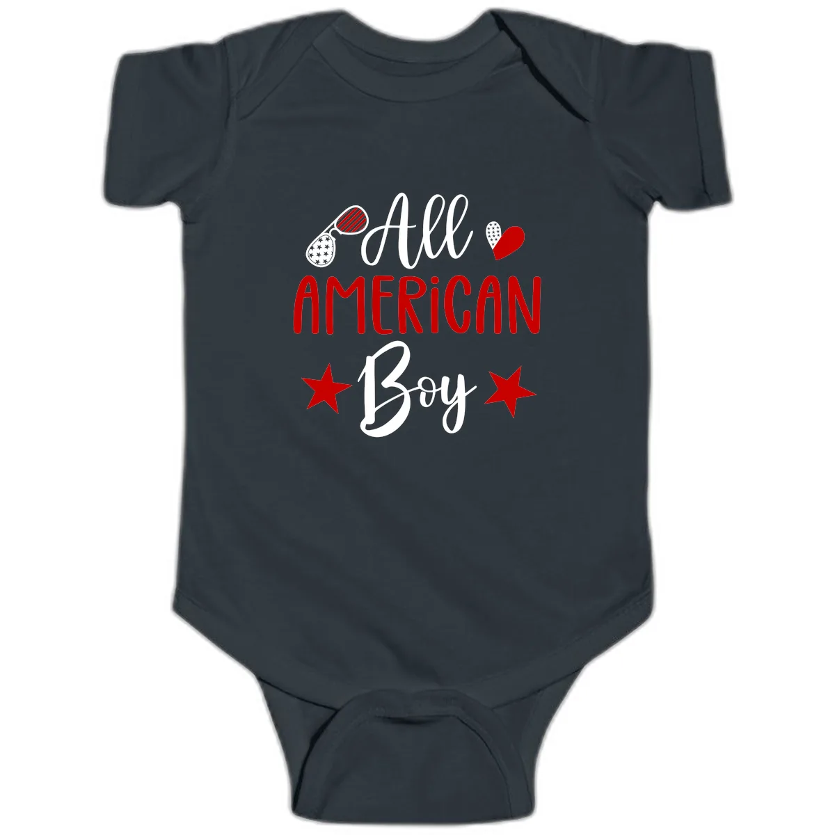 All American Boy Patriotic Fourth Of July Baby Onesie in Black