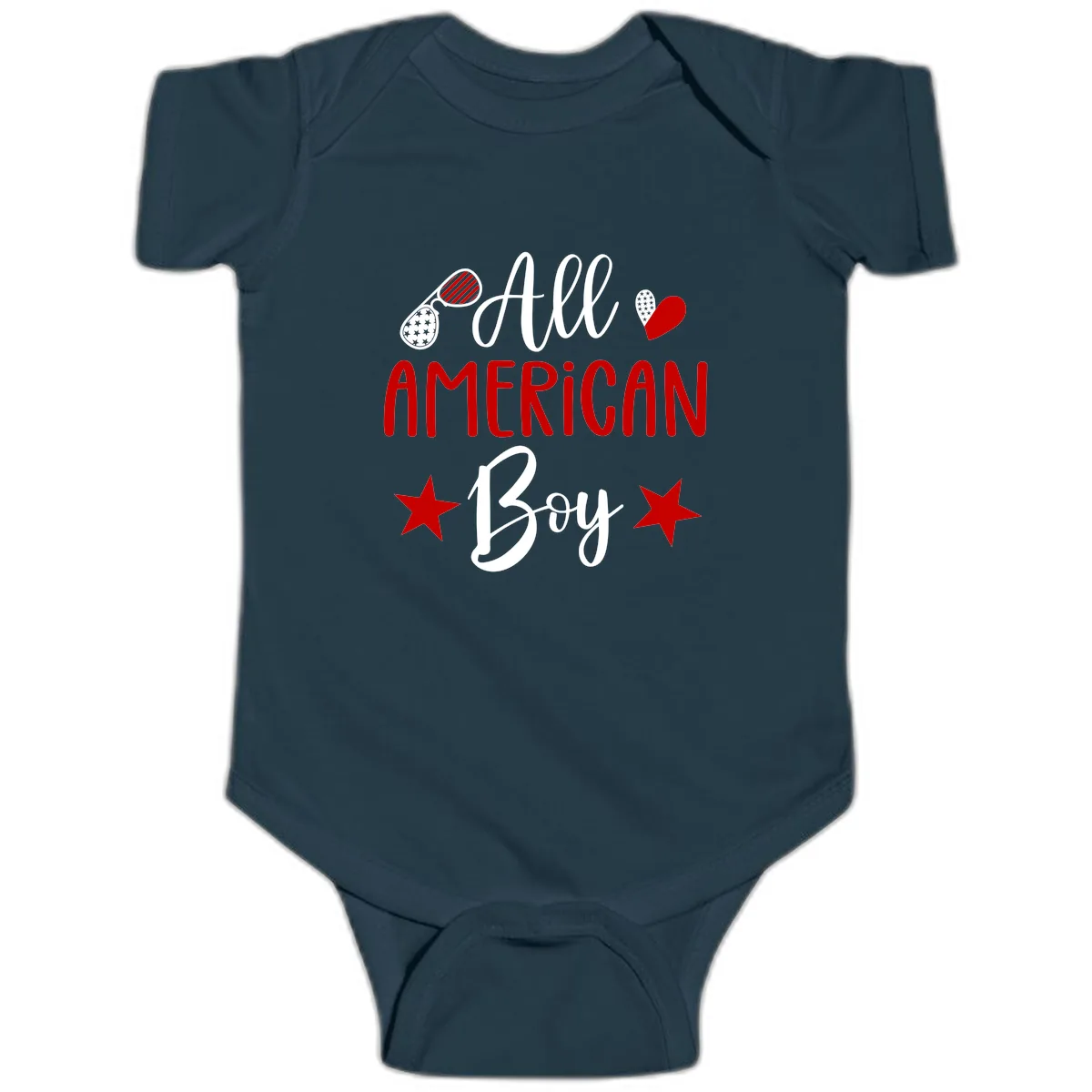 All American Boy Patriotic Fourth Of July Baby Onesie in Navy
