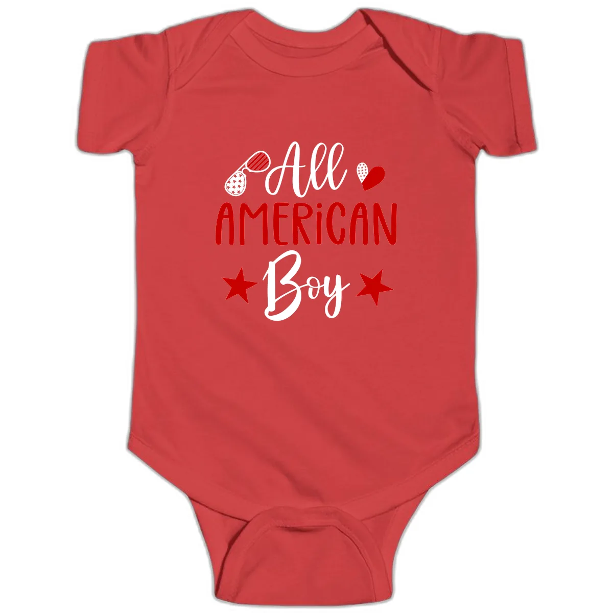All American Boy Patriotic Fourth Of July Baby Onesie in Red