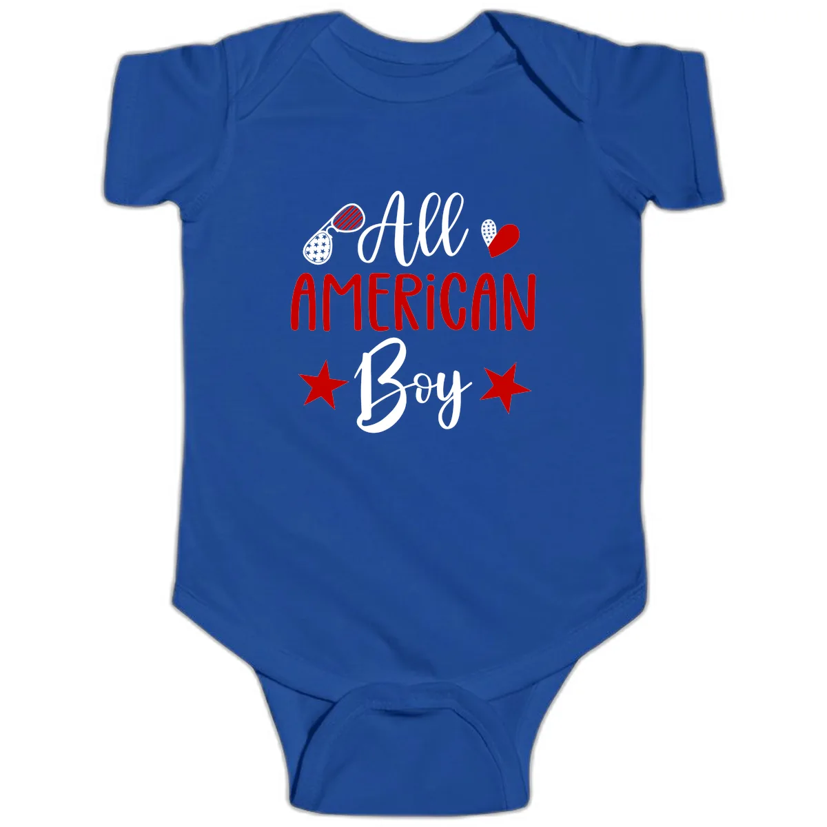 All American Boy Patriotic Fourth Of July Baby Onesie in Royal