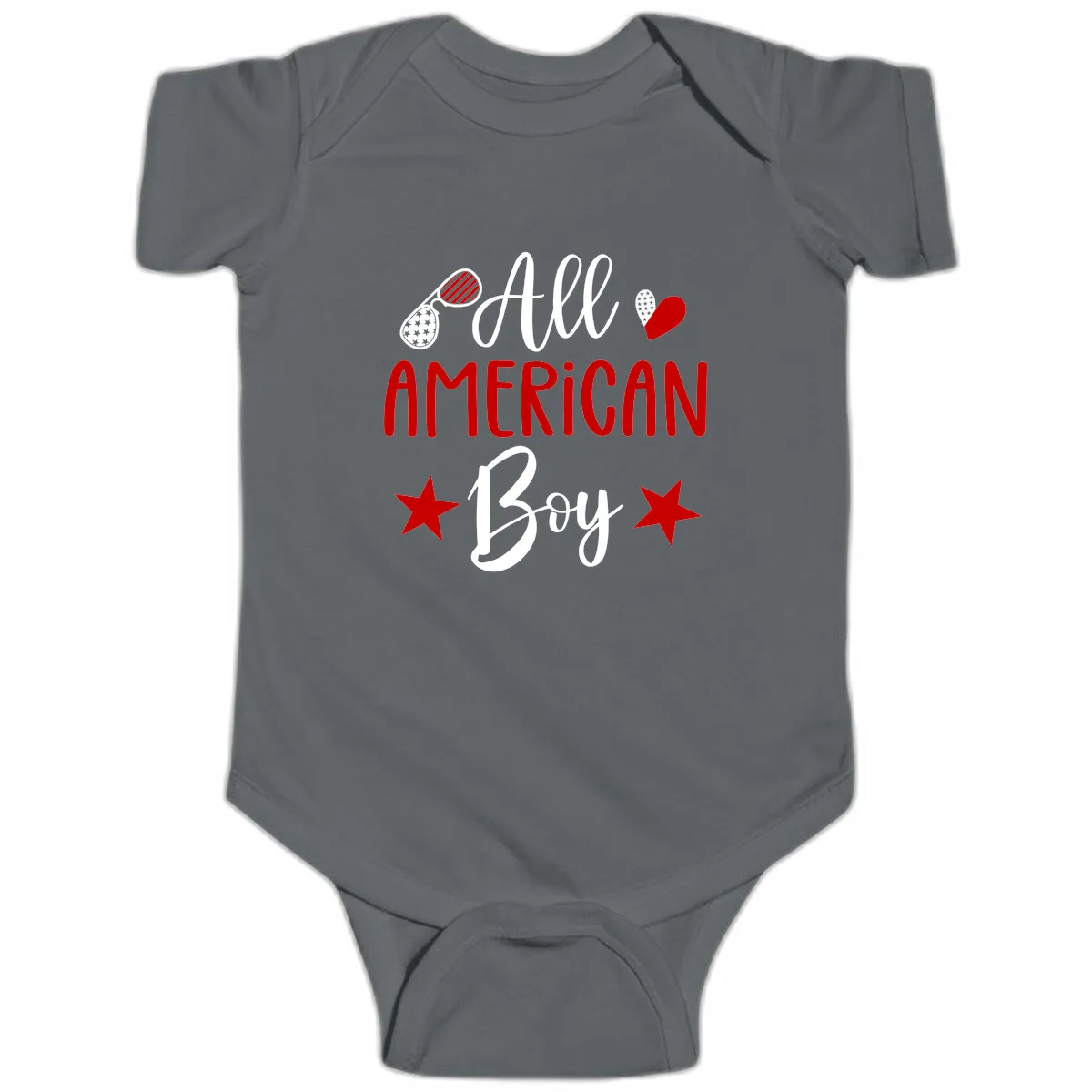 All American Boy Patriotic Fourth Of July Baby Onesie in Charcoal