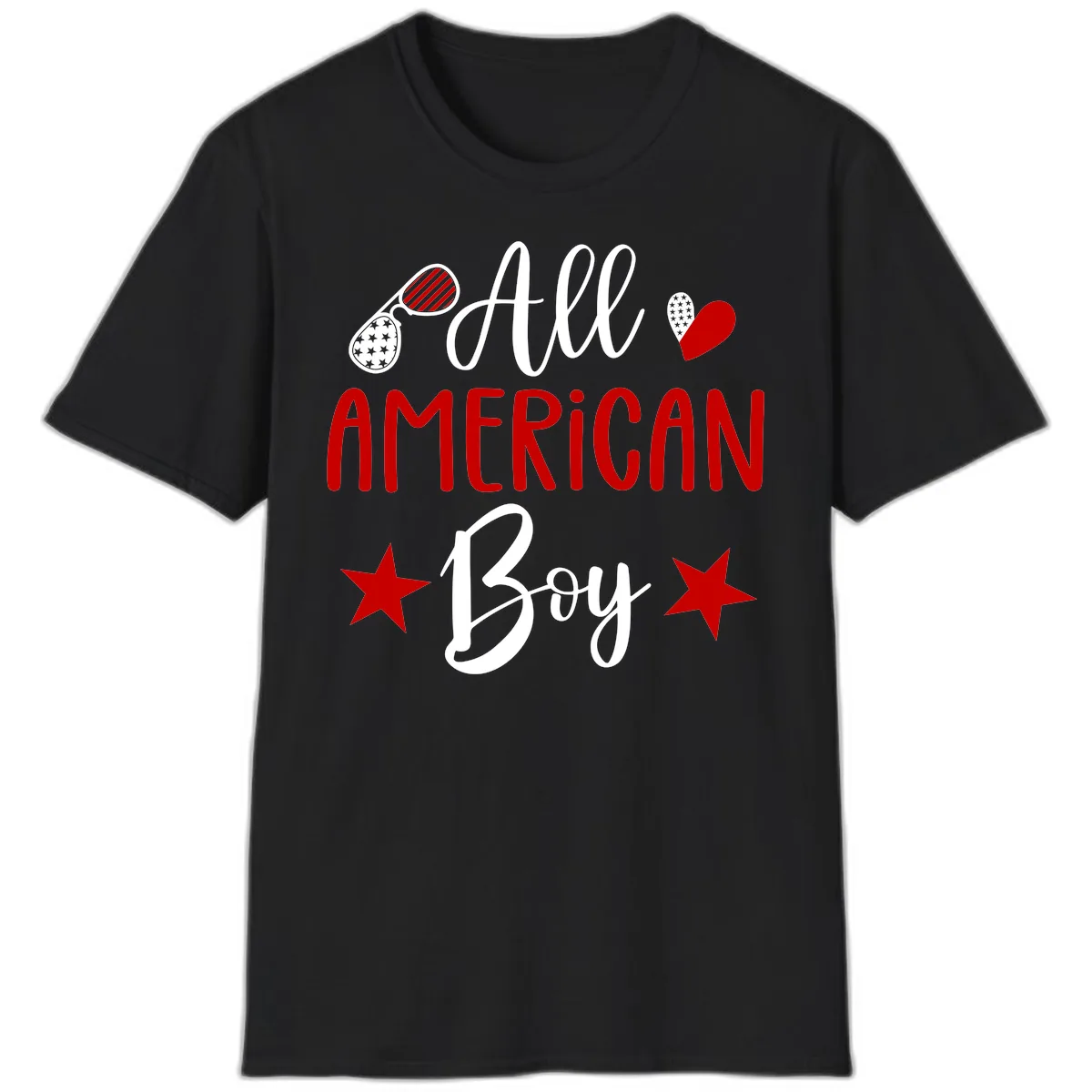 All American Boy Patriotic Fourth Of July T-Shirt in Black