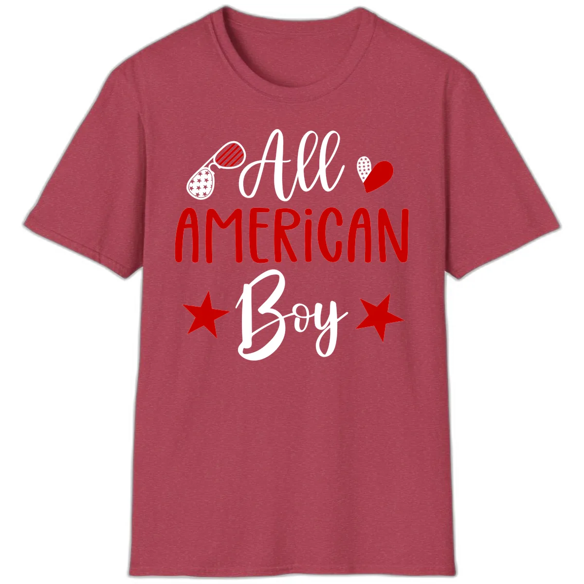 All American Boy Patriotic Fourth Of July T-Shirt in Heather Cardinal