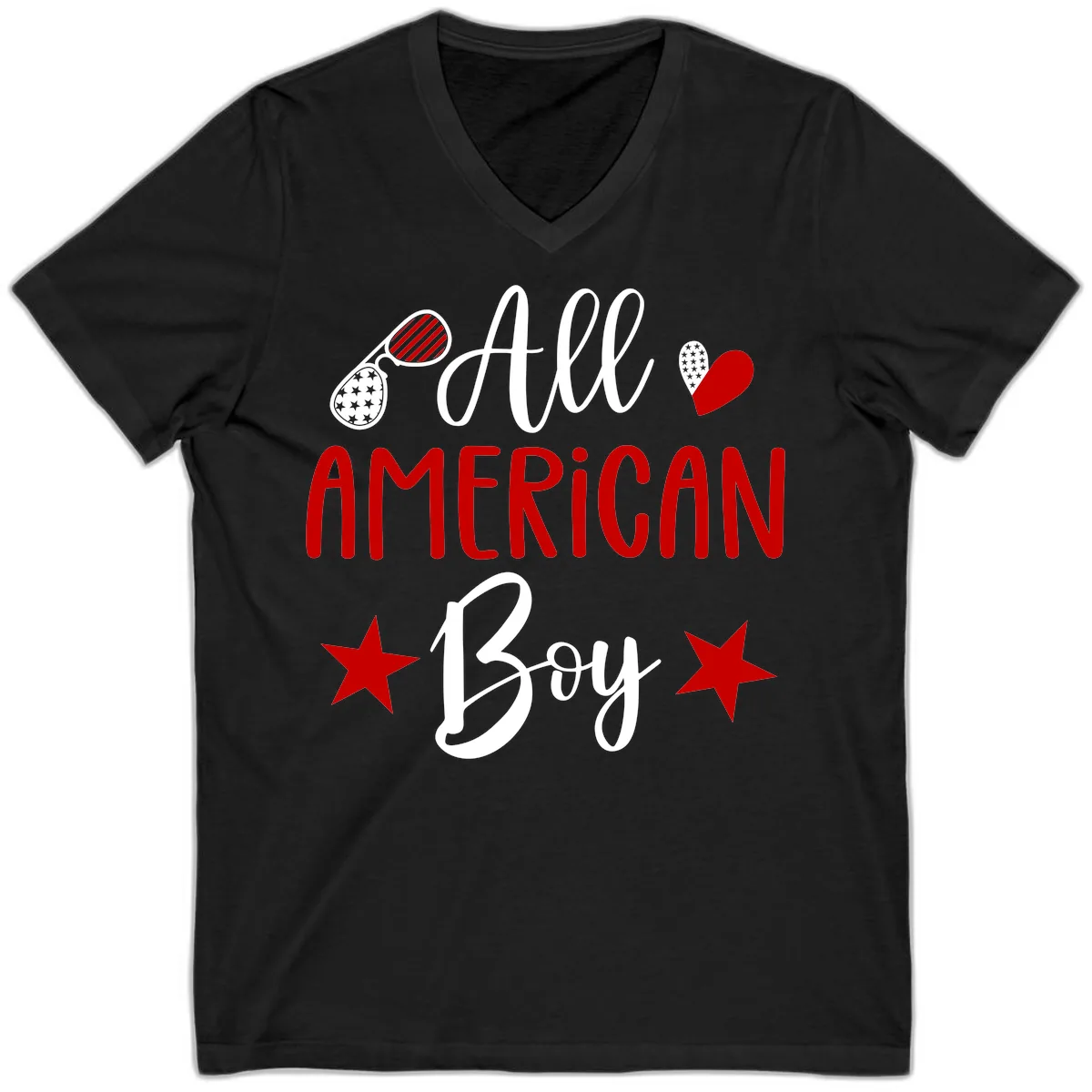 All American Boy Patriotic Fourth Of July V-Neck in Black