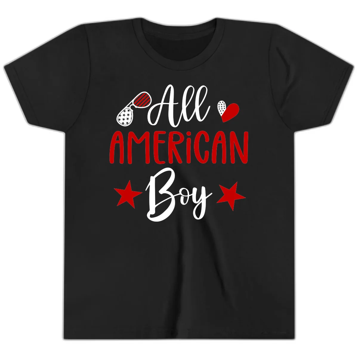 All American Boy Patriotic Fourth Of July Youth T-Shirt in Black