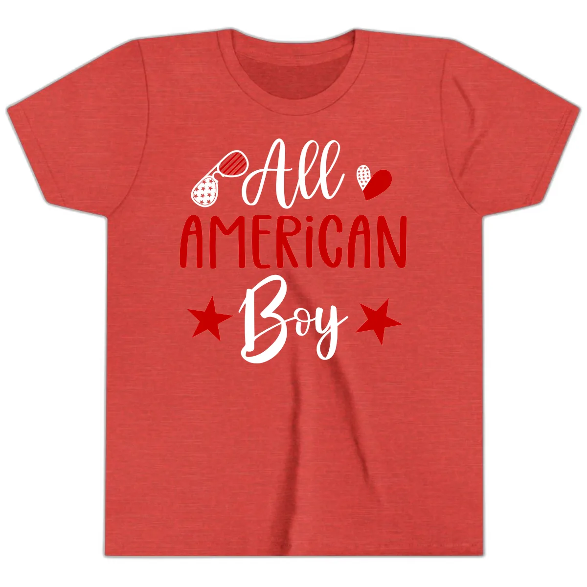 All American Boy Patriotic Fourth Of July Youth T-Shirt in Heather Red