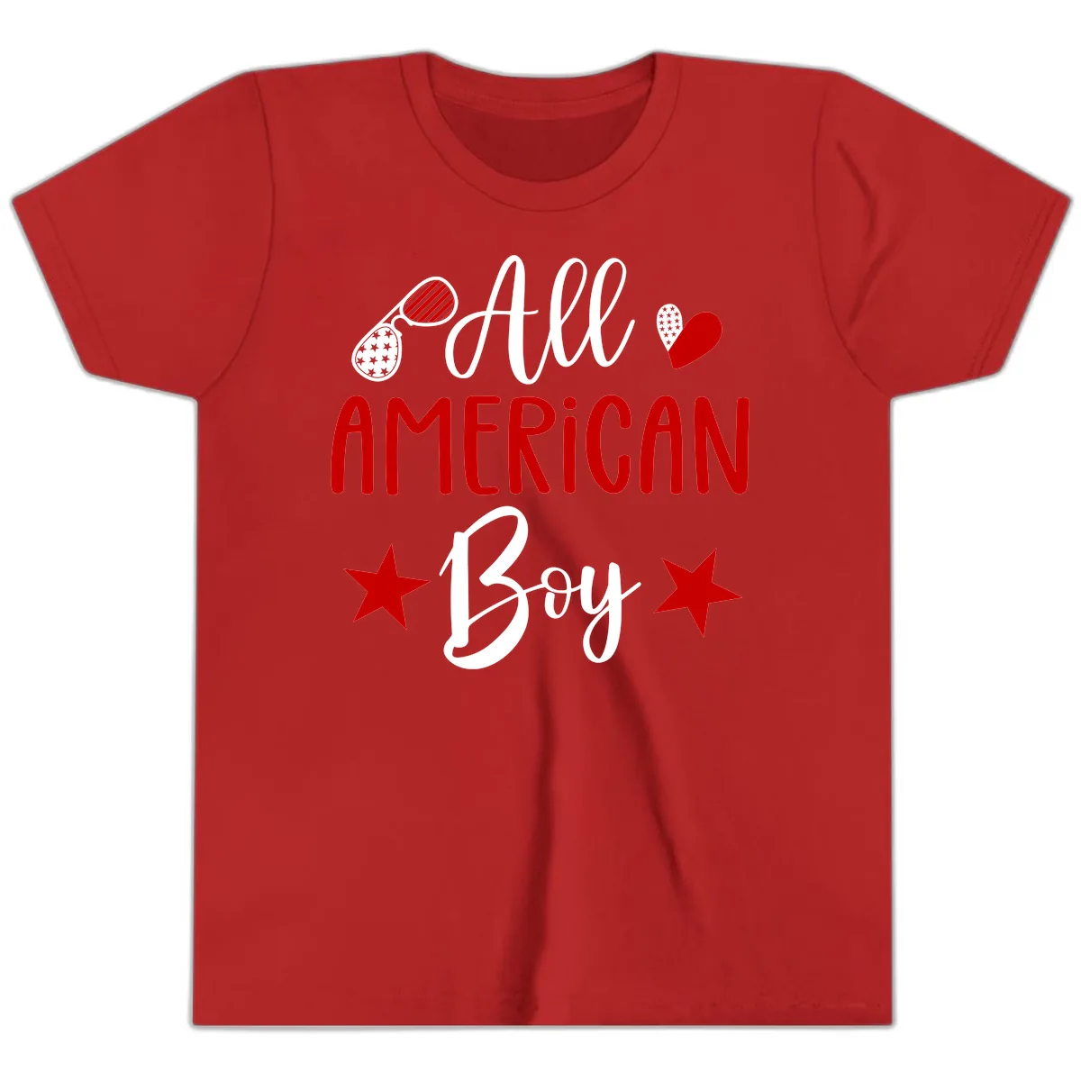 All American Boy Patriotic Fourth Of July Youth T-Shirt in Red