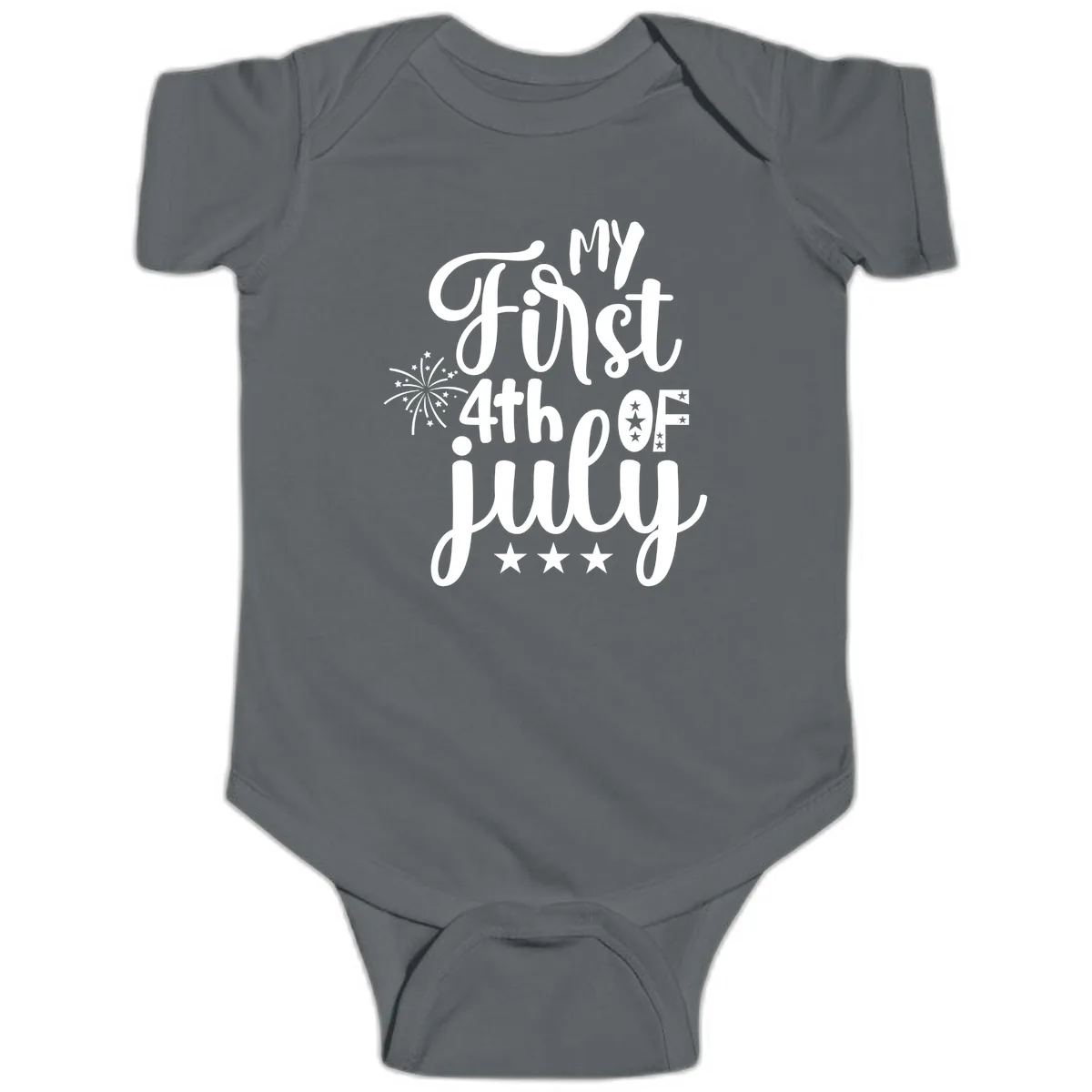 My First 4th Of July Celebration Baby Onesie in Charcoal
