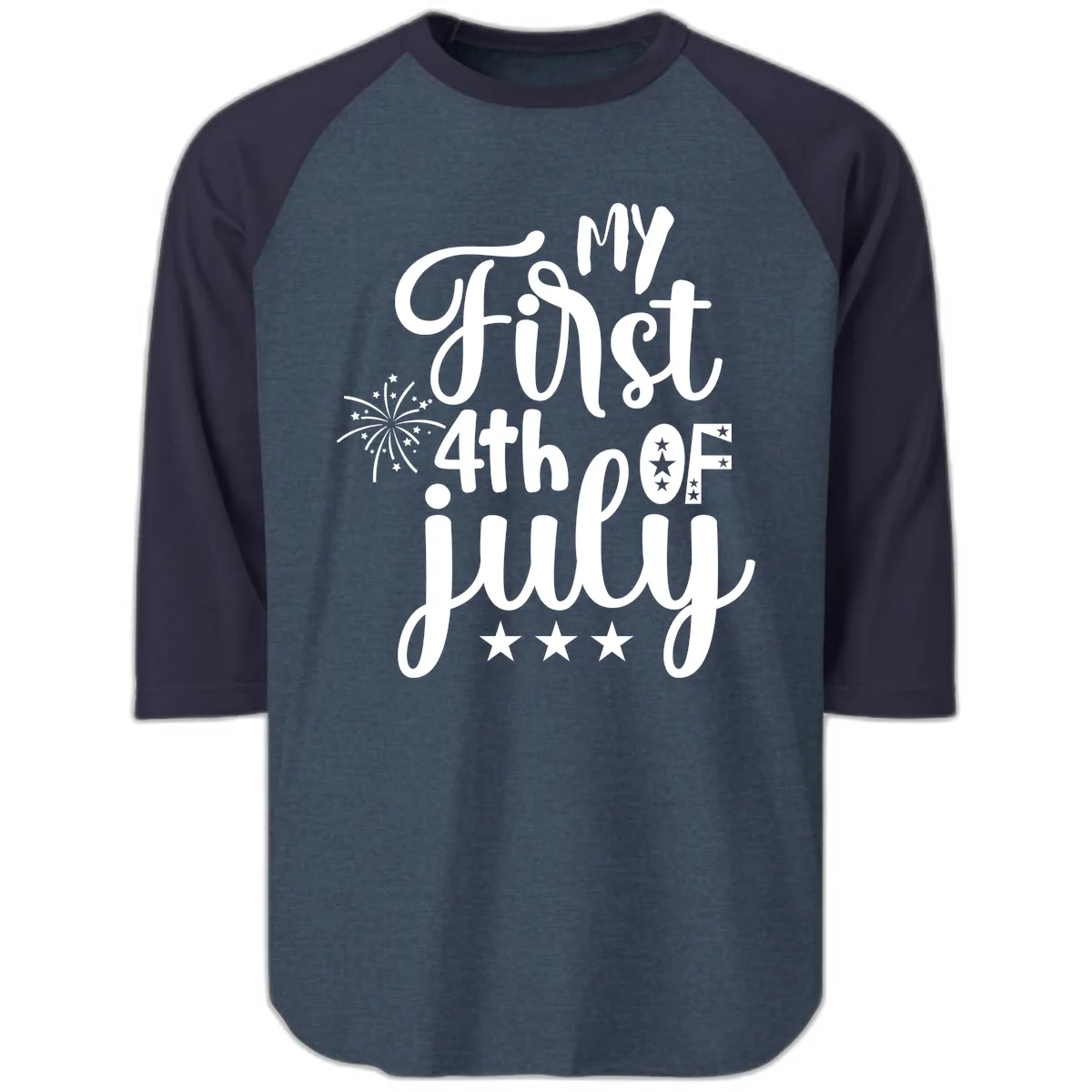 My First 4th Of July Celebration Raglan 3/4 in Heather Denim Navy
