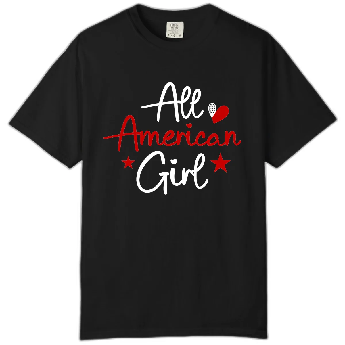 All American Girl Patriotic Heart Stars Comfort Color in Black