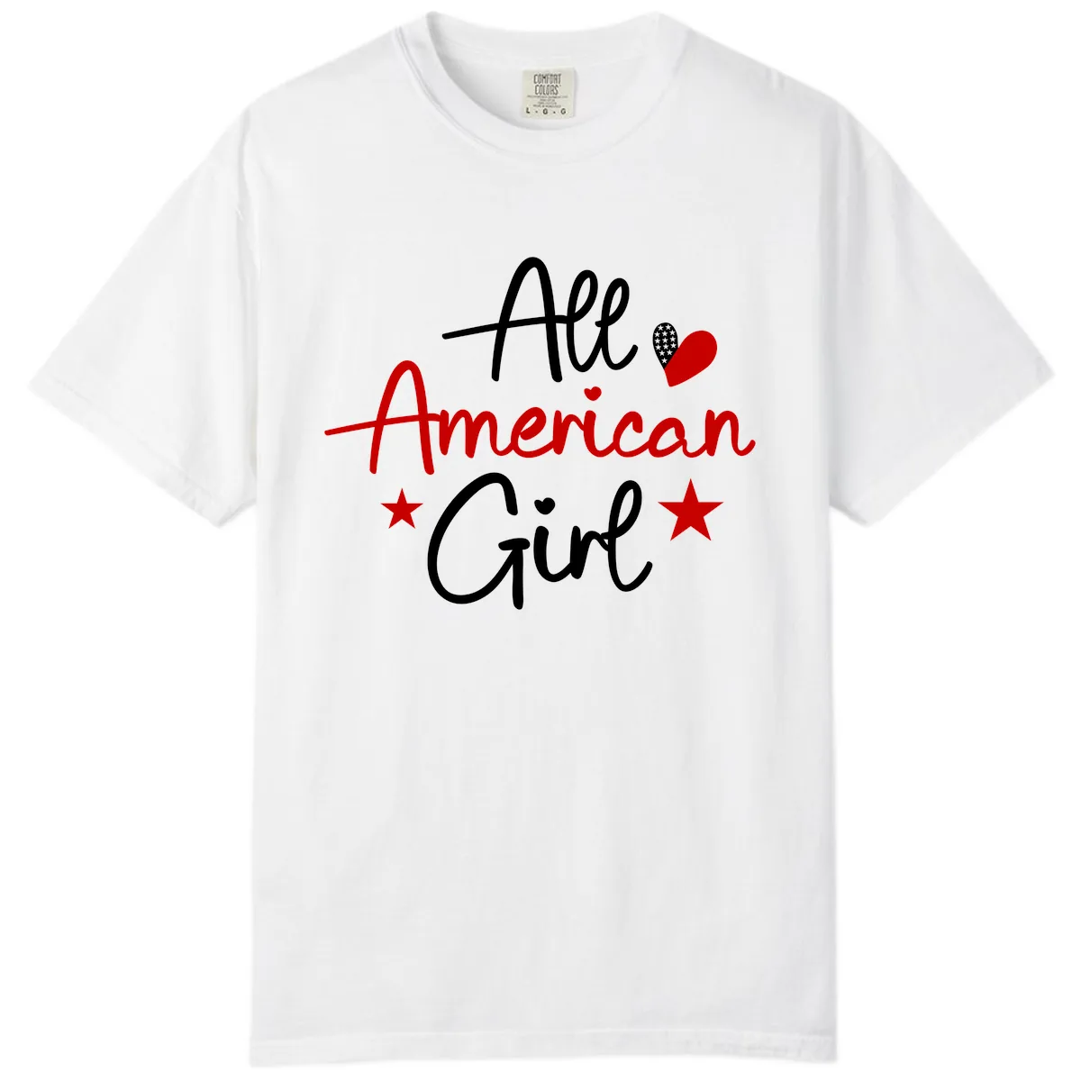 All American Girl Patriotic Heart Stars Comfort Color in White