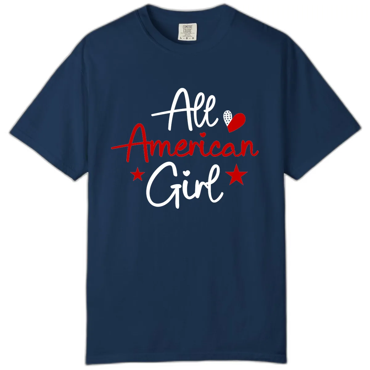 All American Girl Patriotic Heart Stars Comfort Color in Navy