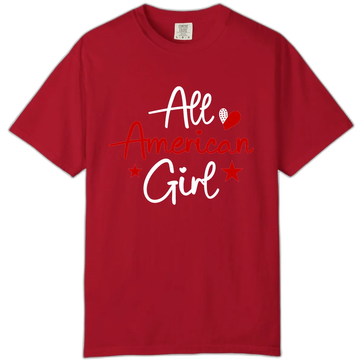 All American Girl Patriotic Heart Stars Comfort Color in Red