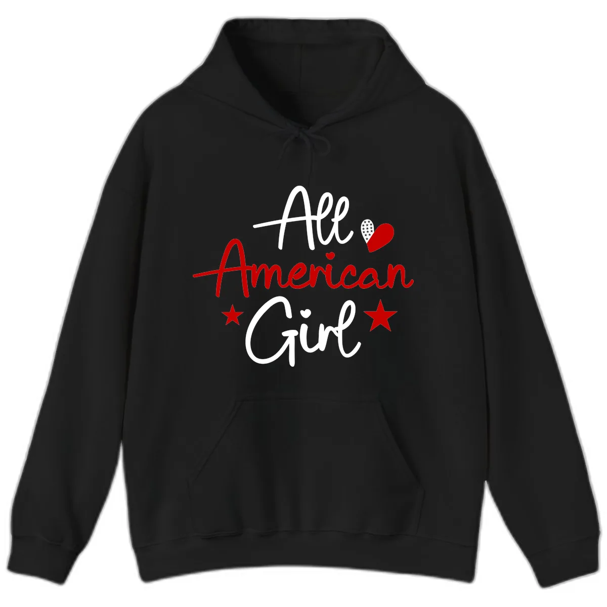 All American Girl Patriotic Heart Stars Hoodie in Black
