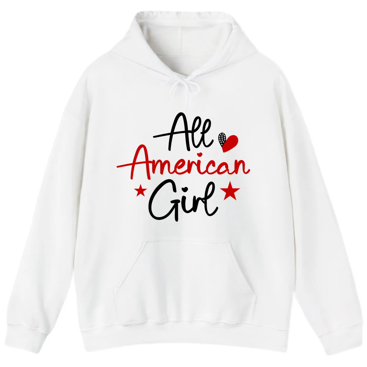 All American Girl Patriotic Heart Stars Hoodie in White