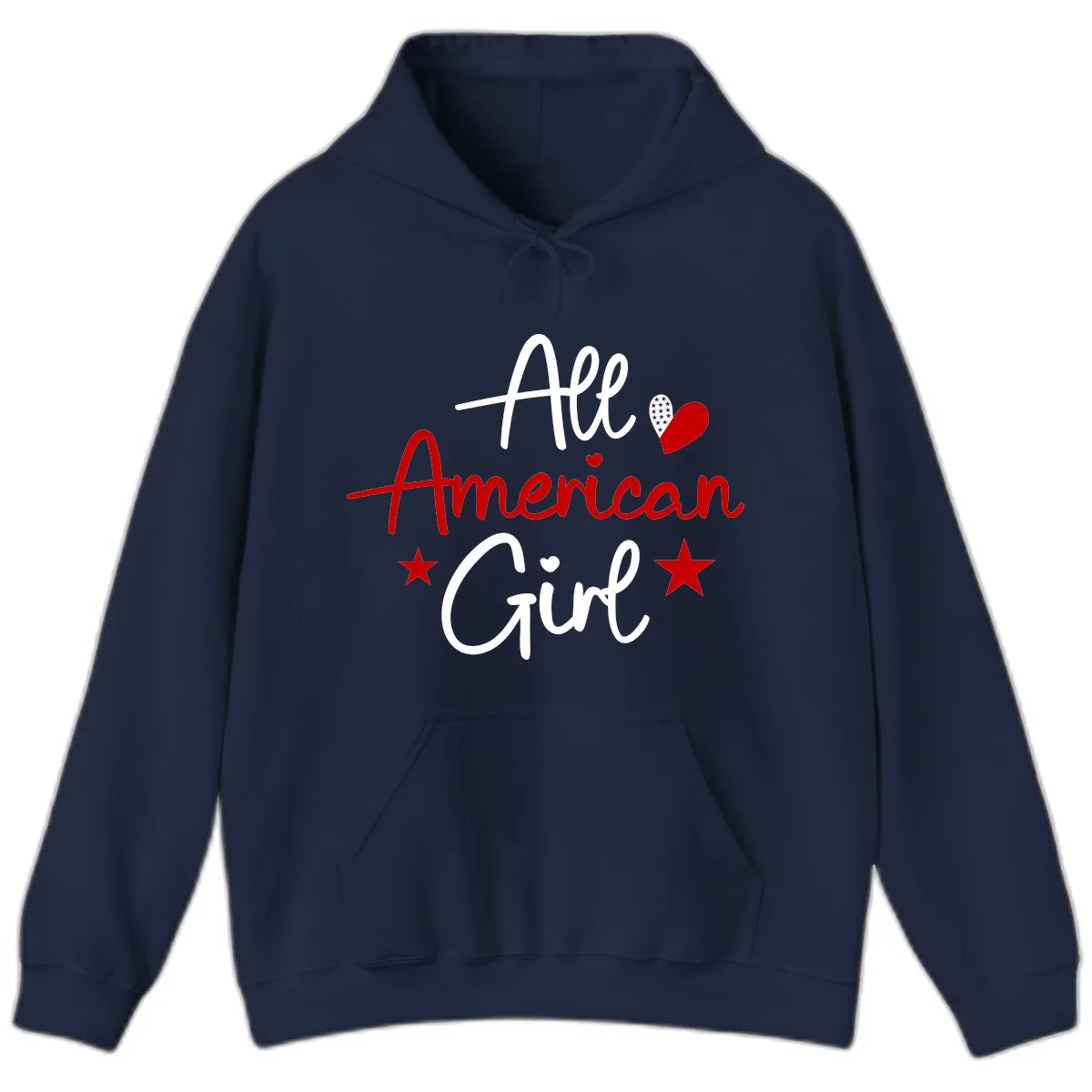 All American Girl Patriotic Heart Stars Hoodie in Navy