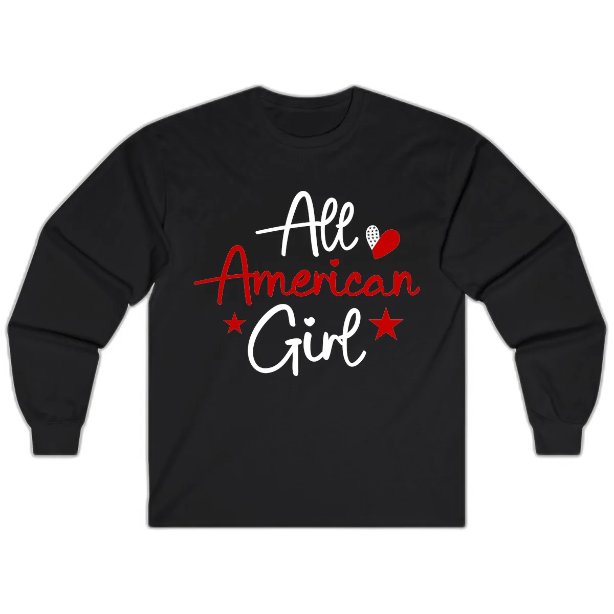 All American Girl Patriotic Heart Stars Long Sleeve in Black