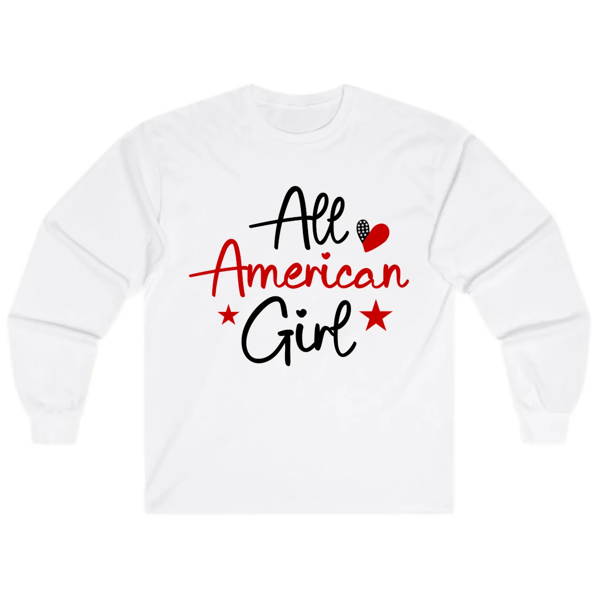 All American Girl Patriotic Heart Stars Long Sleeve in White