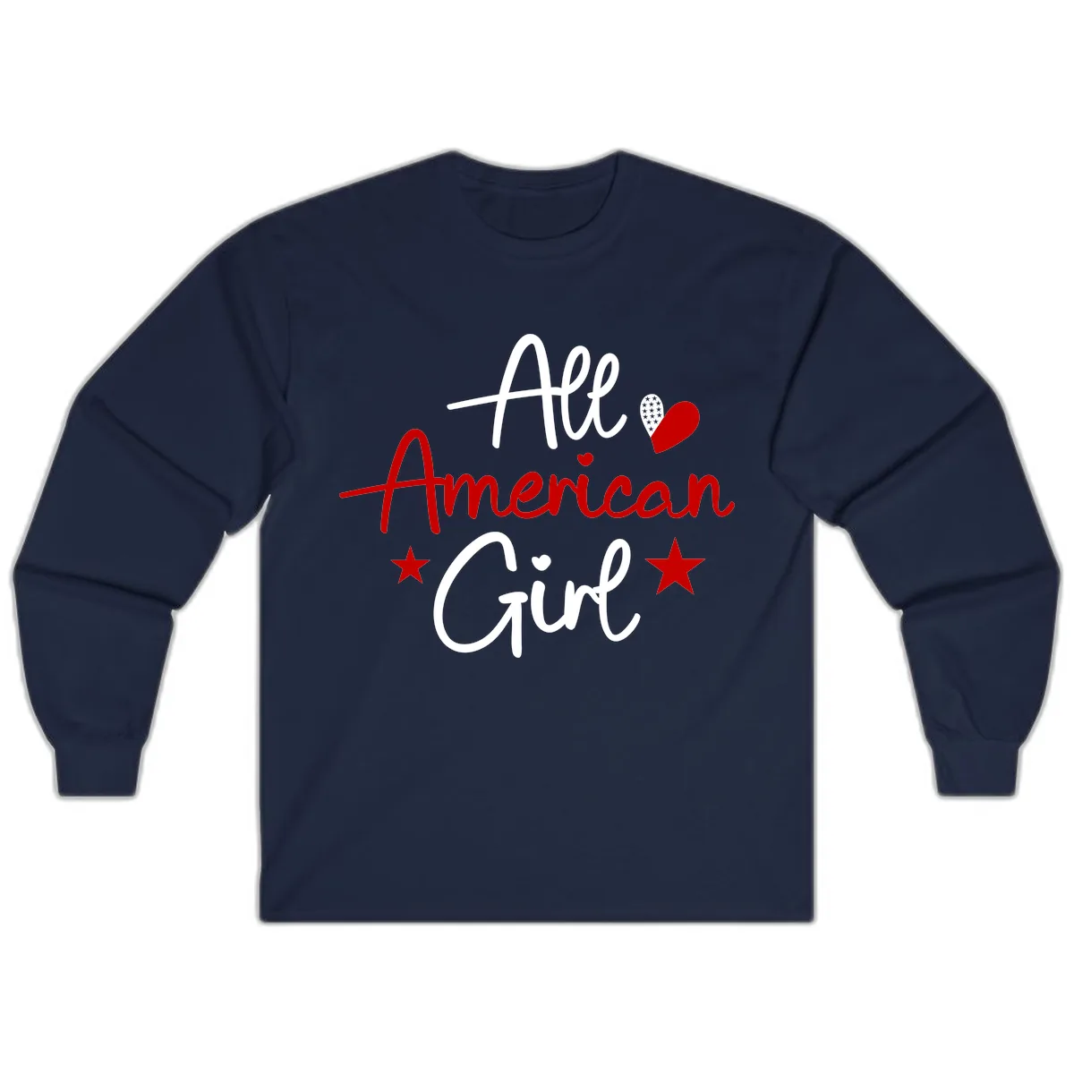 All American Girl Patriotic Heart Stars Long Sleeve in Navy