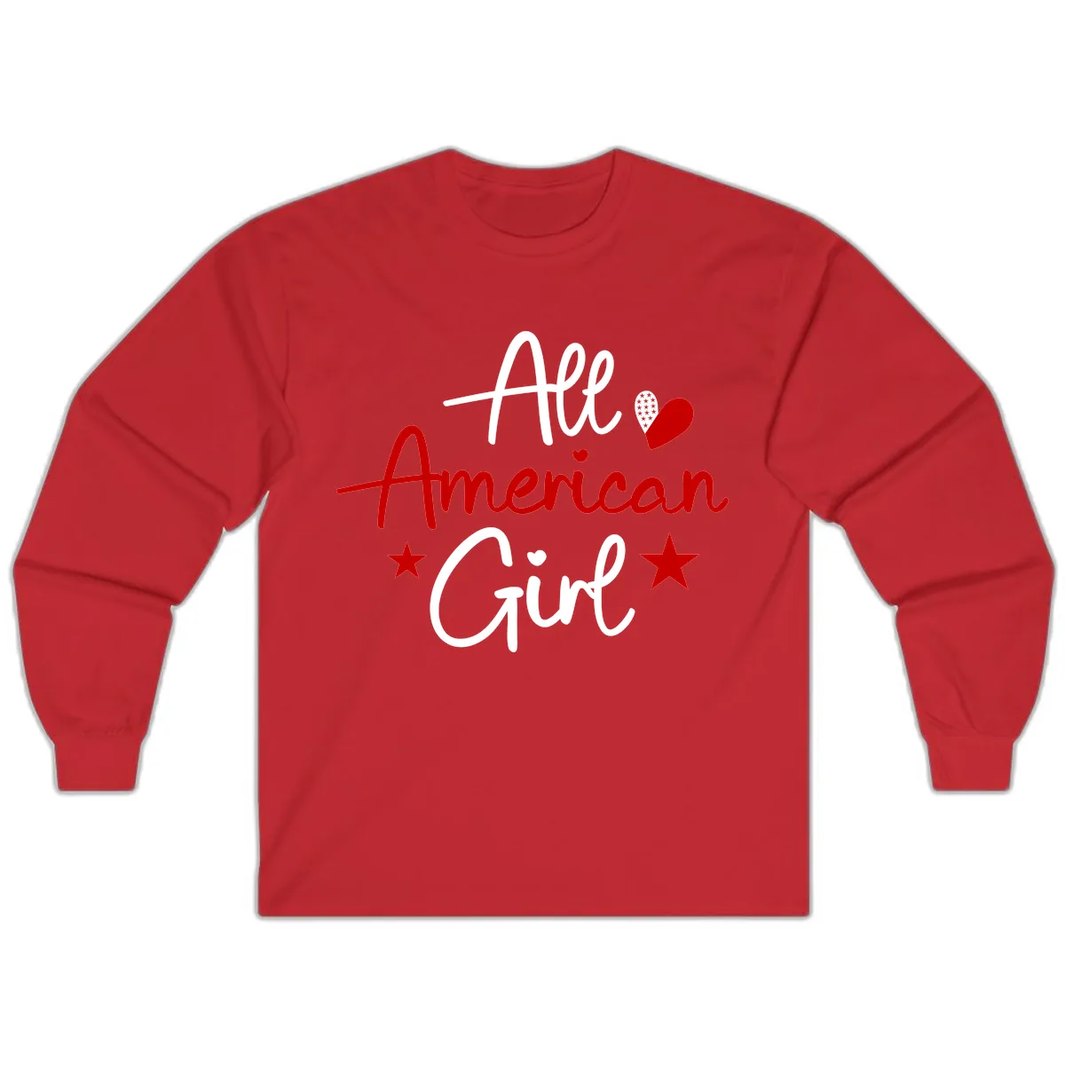 All American Girl Patriotic Heart Stars Long Sleeve in Red