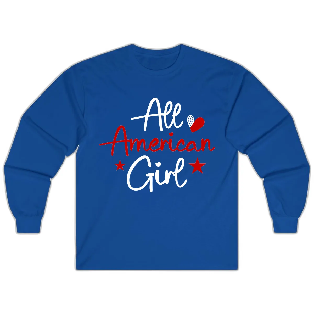 All American Girl Patriotic Heart Stars Long Sleeve in Royal