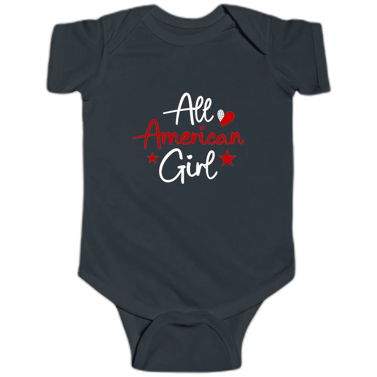 All American Girl Patriotic Heart Stars Baby Onesie in Black
