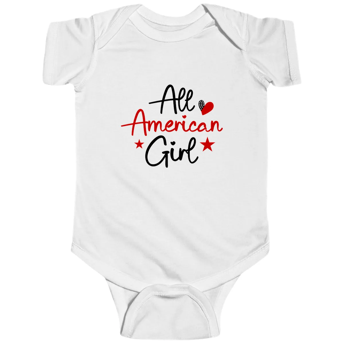 All American Girl Patriotic Heart Stars Baby Onesie in White