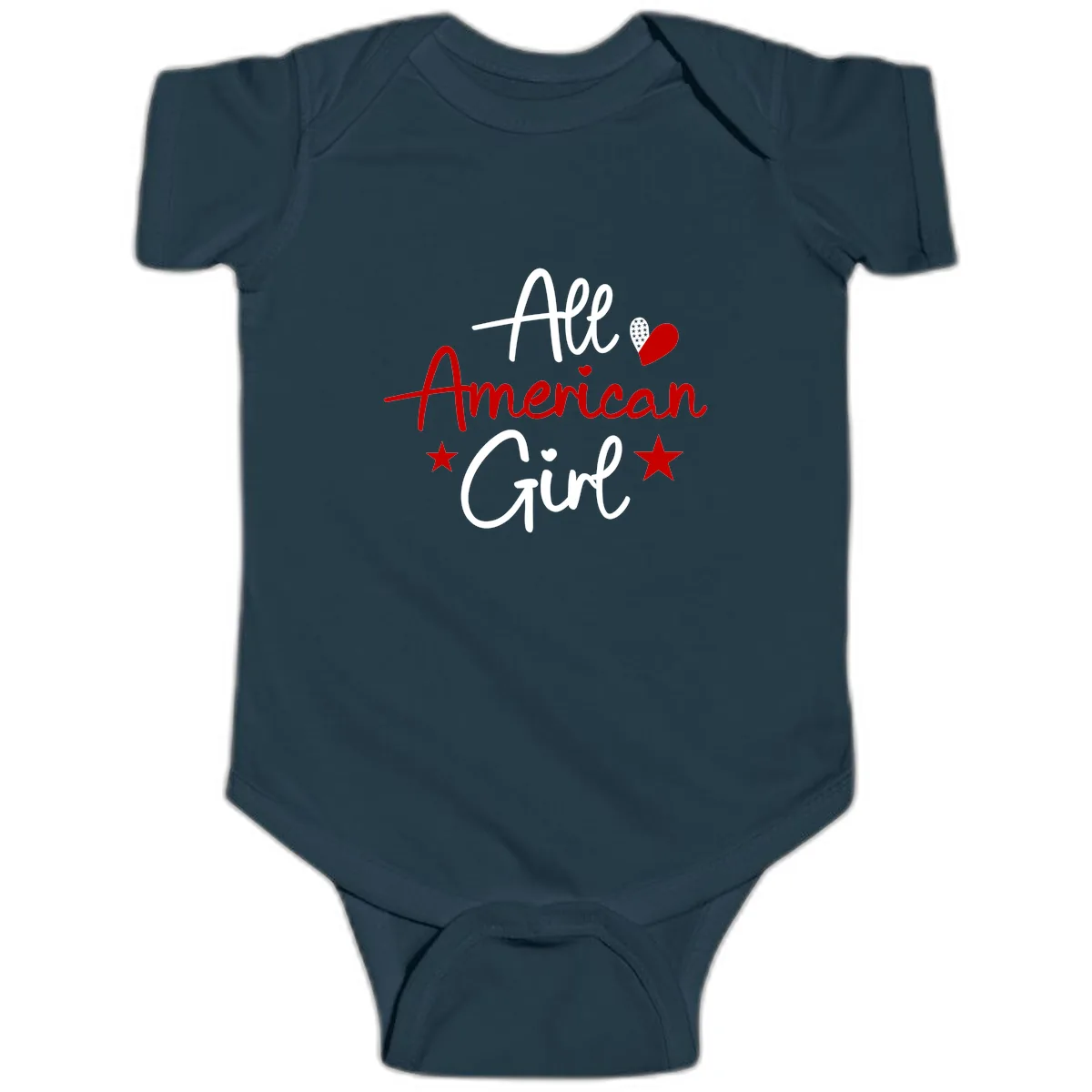 All American Girl Patriotic Heart Stars Baby Onesie in Navy