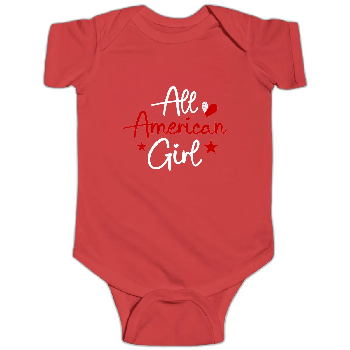 All American Girl Patriotic Heart Stars Baby Onesie in Red
