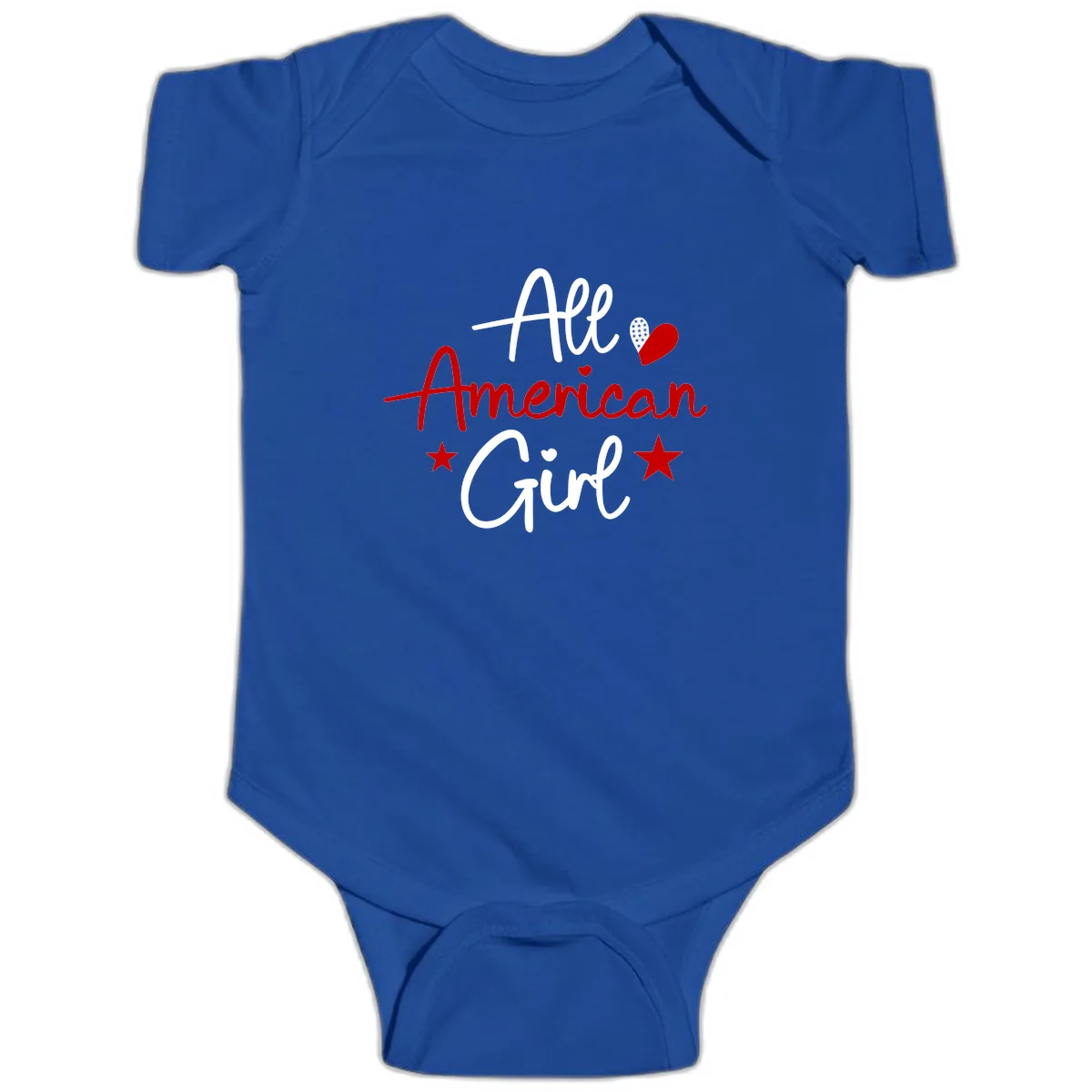 All American Girl Patriotic Heart Stars Baby Onesie in Royal