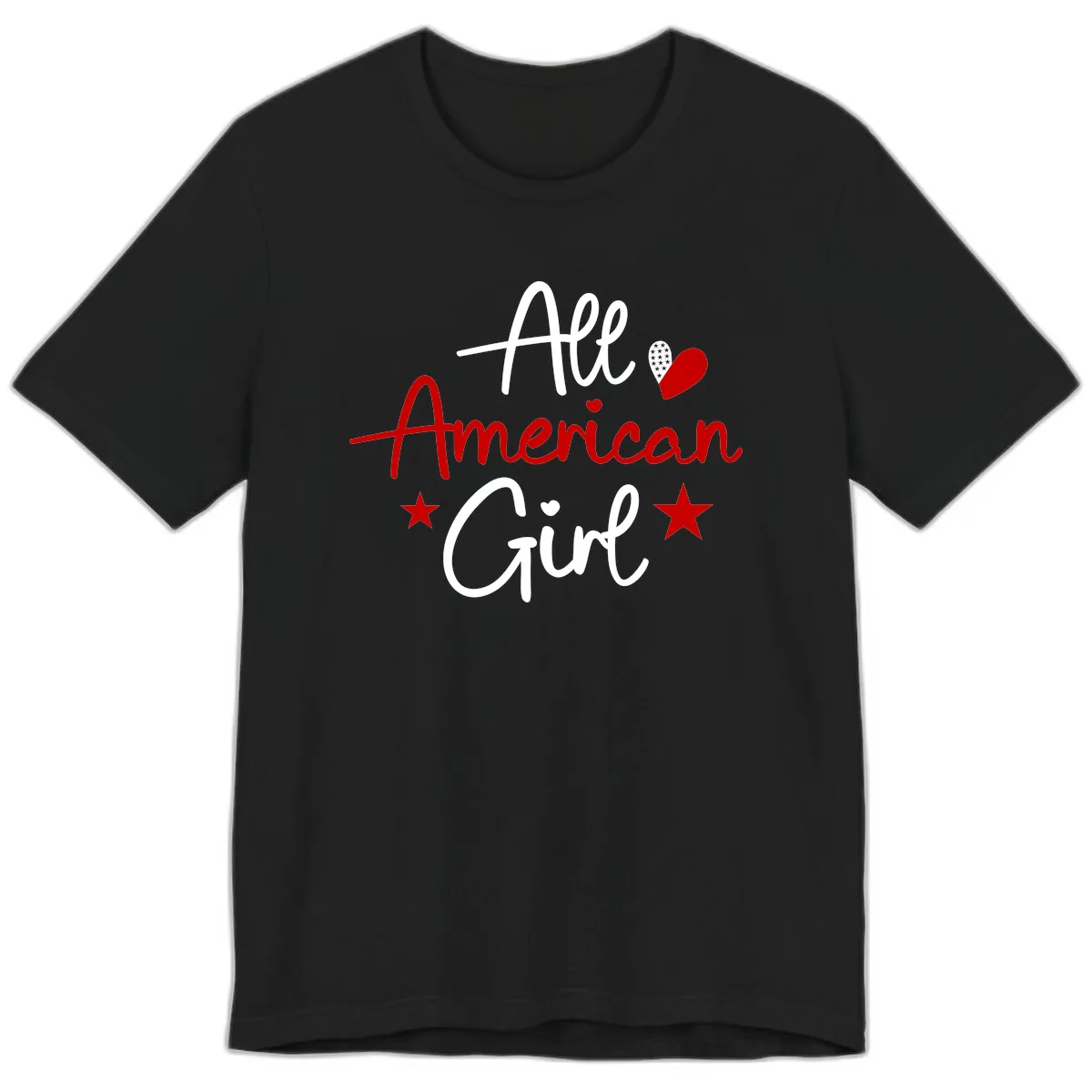 All American Girl Patriotic Heart Stars Premium T-Shirt in Black