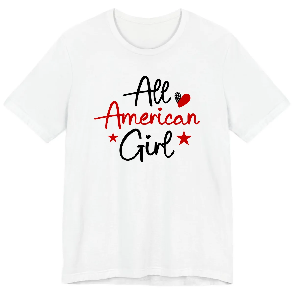 All American Girl Patriotic Heart Stars Premium T-Shirt in White