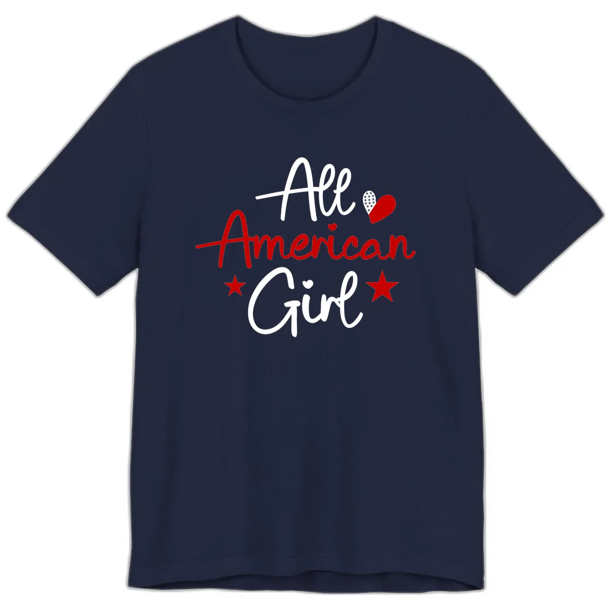 All American Girl Patriotic Heart Stars Premium T-Shirt in Navy