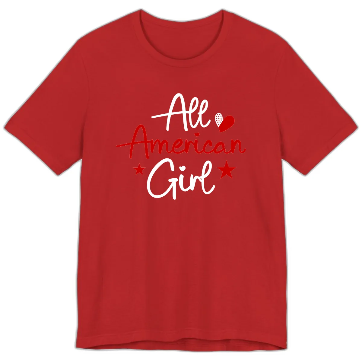 All American Girl Patriotic Heart Stars Premium T-Shirt in Red