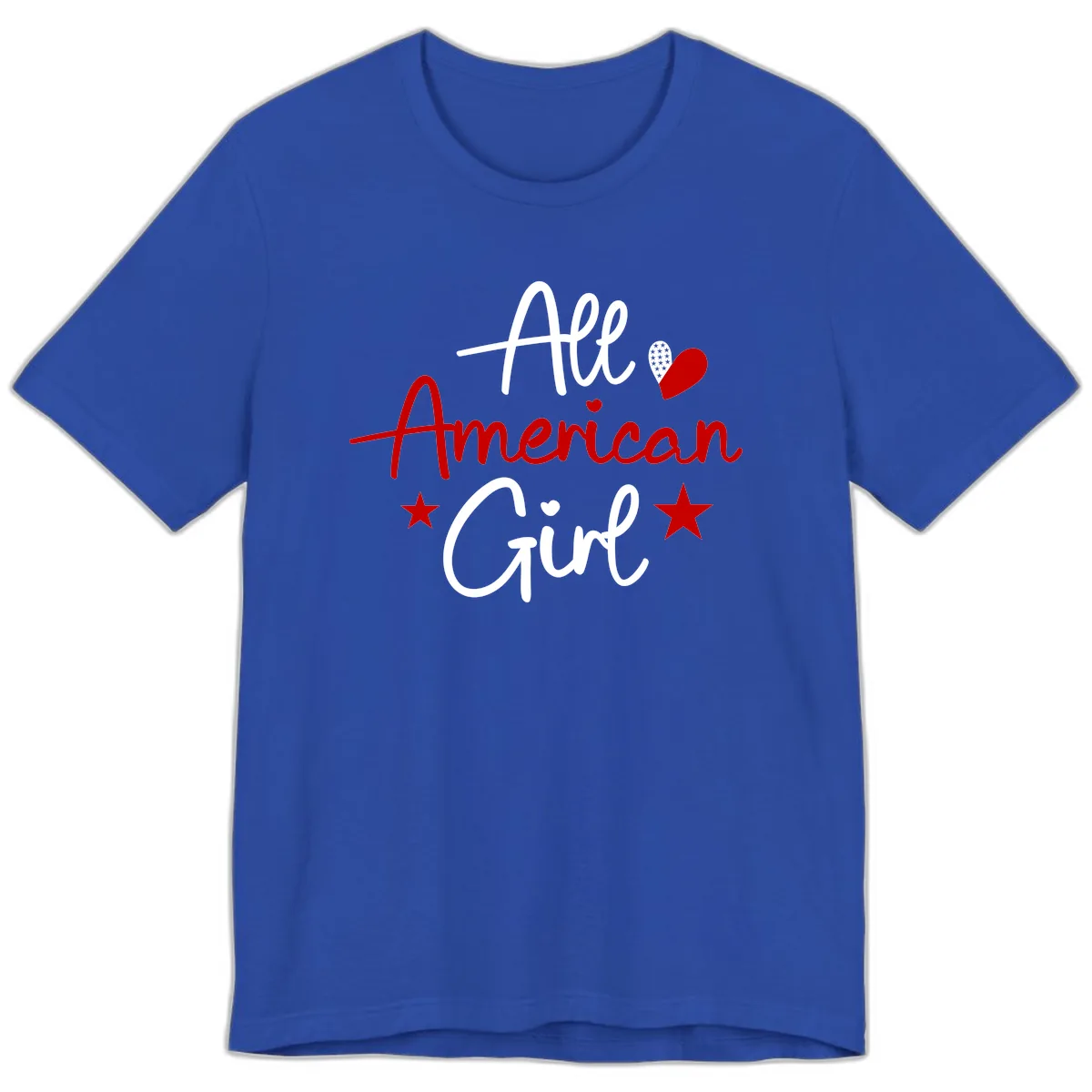 All American Girl Patriotic Heart Stars Premium T-Shirt in True Royal