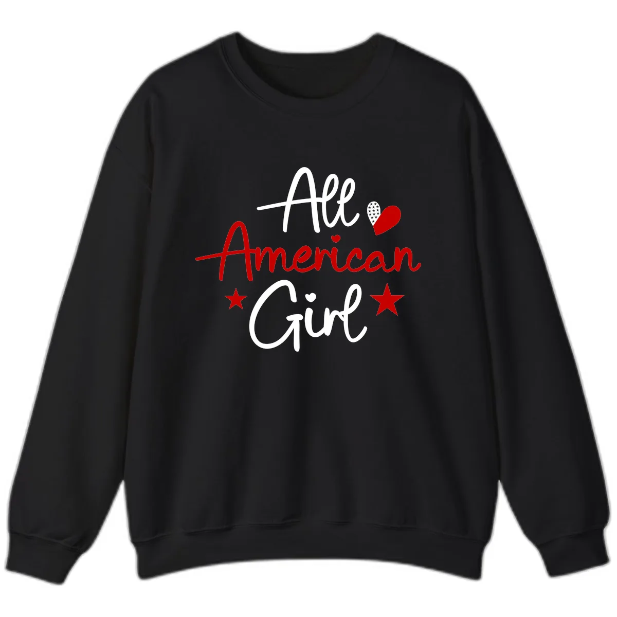 All American Girl Patriotic Heart Stars Sweatshirt in Black