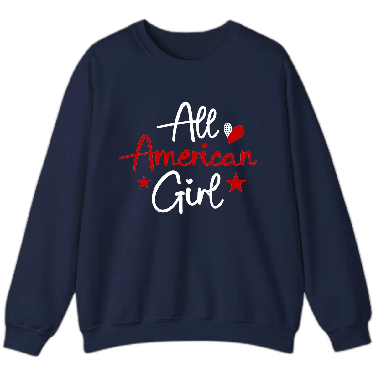 All American Girl Patriotic Heart Stars Sweatshirt in Navy