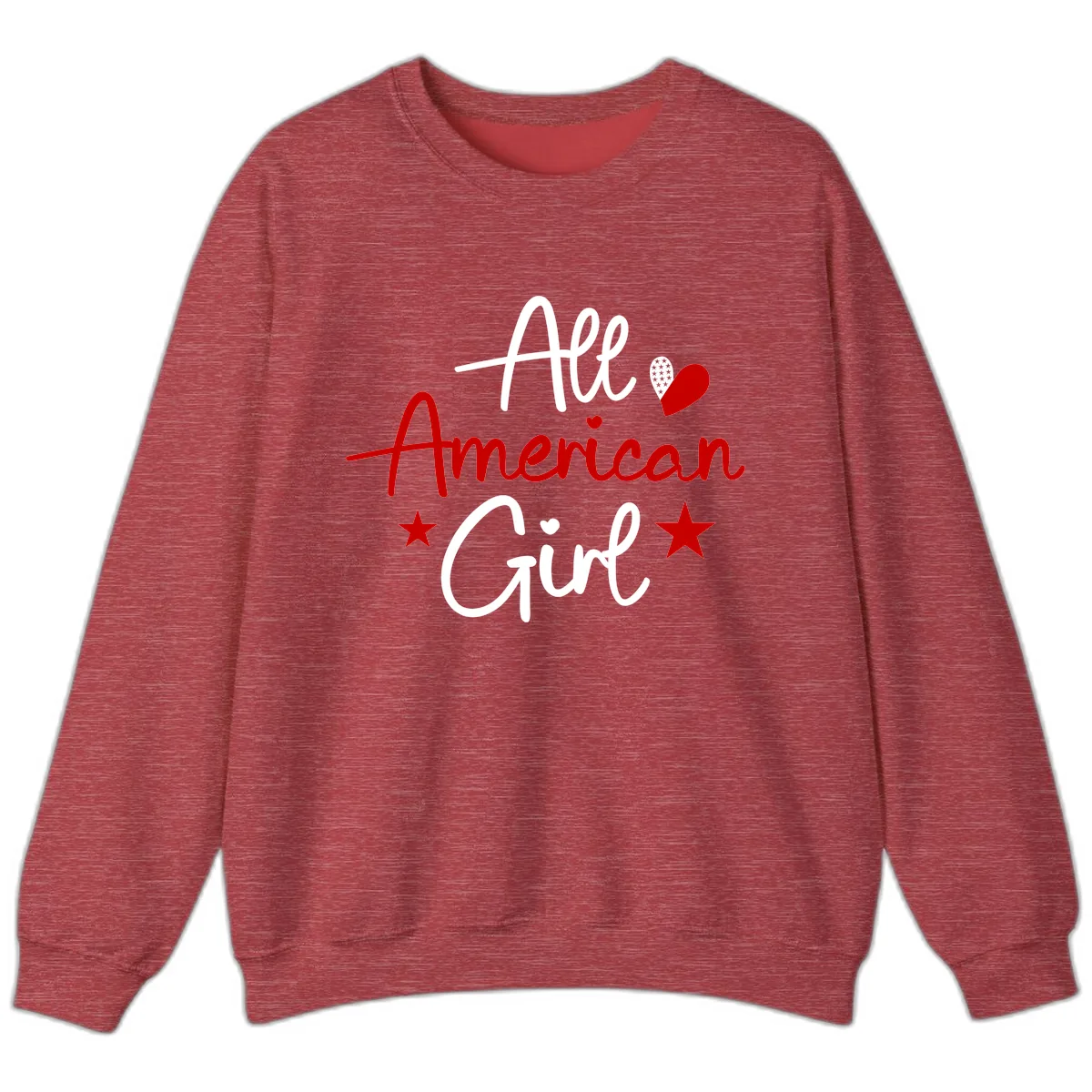 All American Girl Patriotic Heart Stars Sweatshirt in Heather Scarlet Red