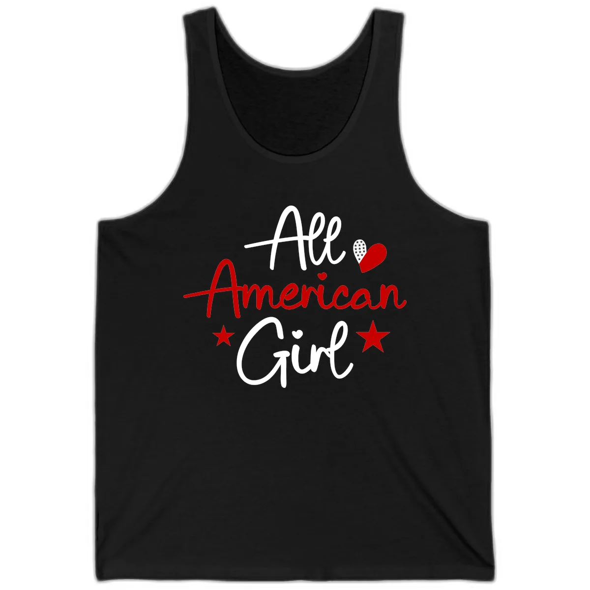 All American Girl Patriotic Heart Stars Tank in Black