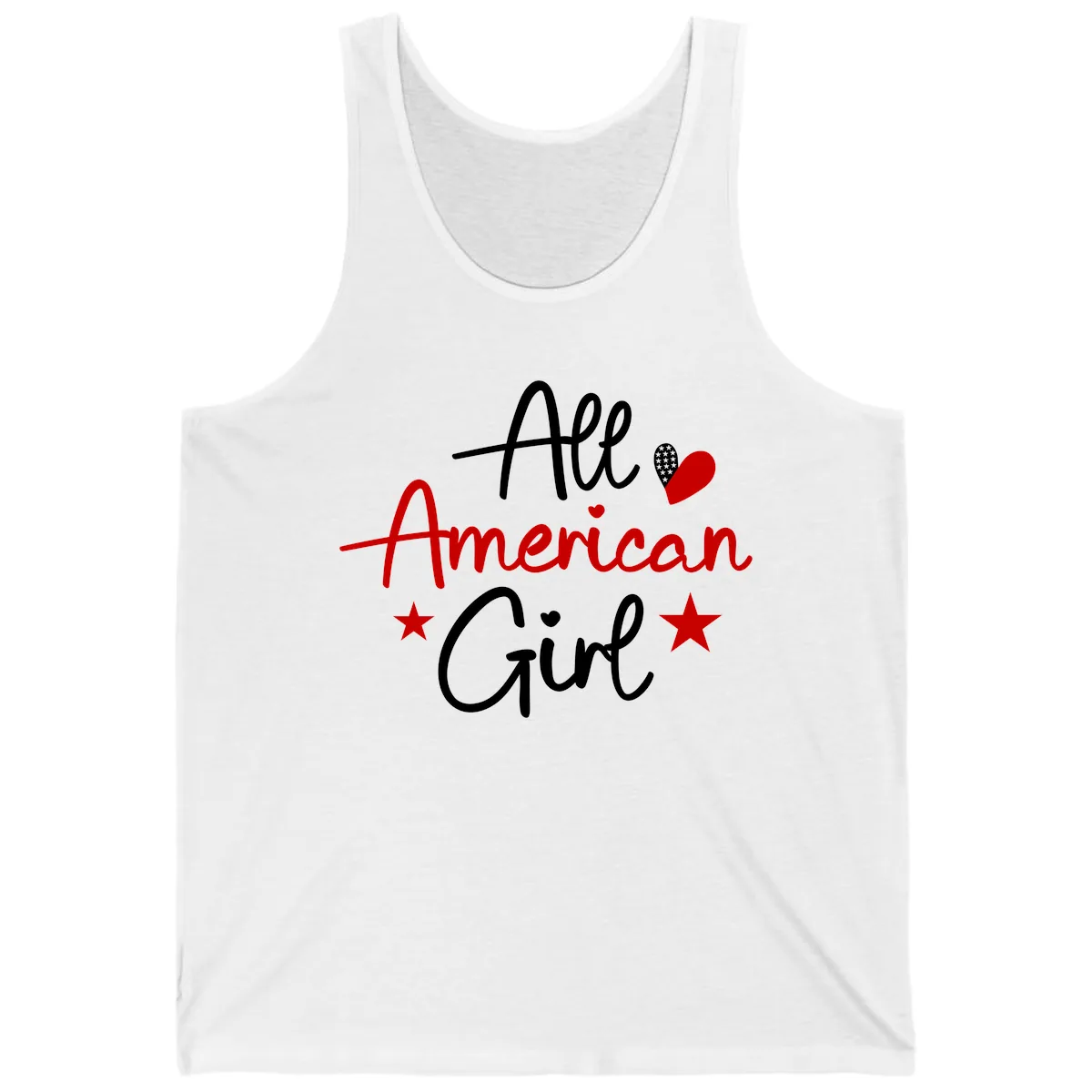 All American Girl Patriotic Heart Stars Tank in White