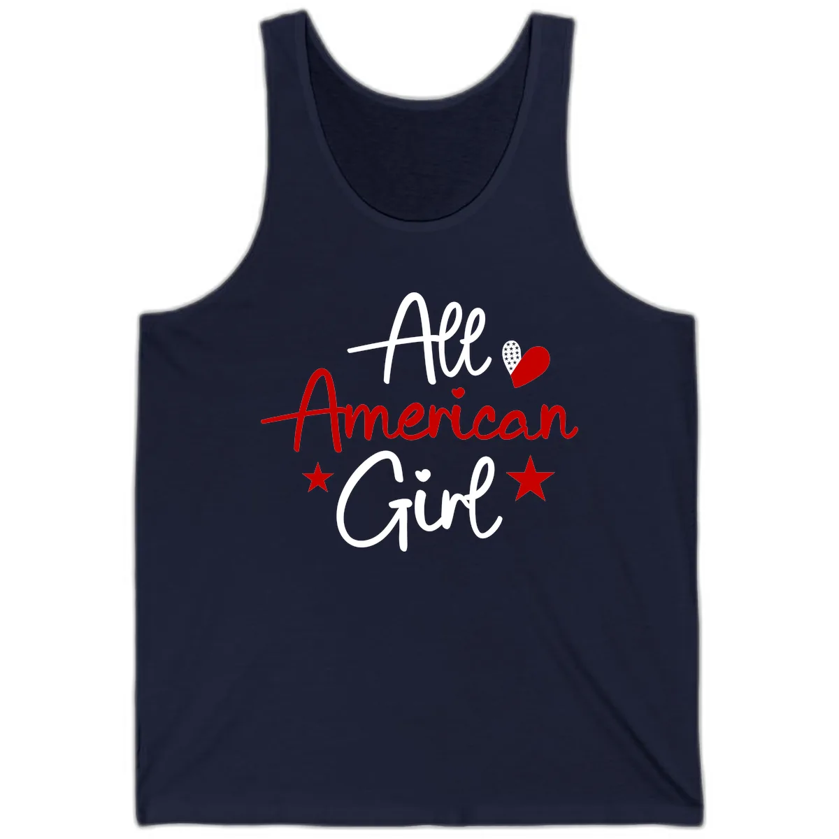 All American Girl Patriotic Heart Stars Tank in Navy